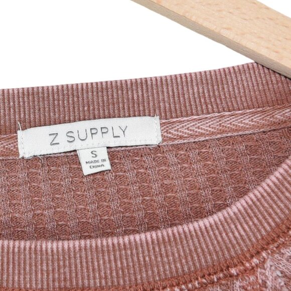 Z Supply Waffle Knit Cropped Pullover Size S Slouchy Thermal Vintage Dusty Rose - Picture 7 of 7